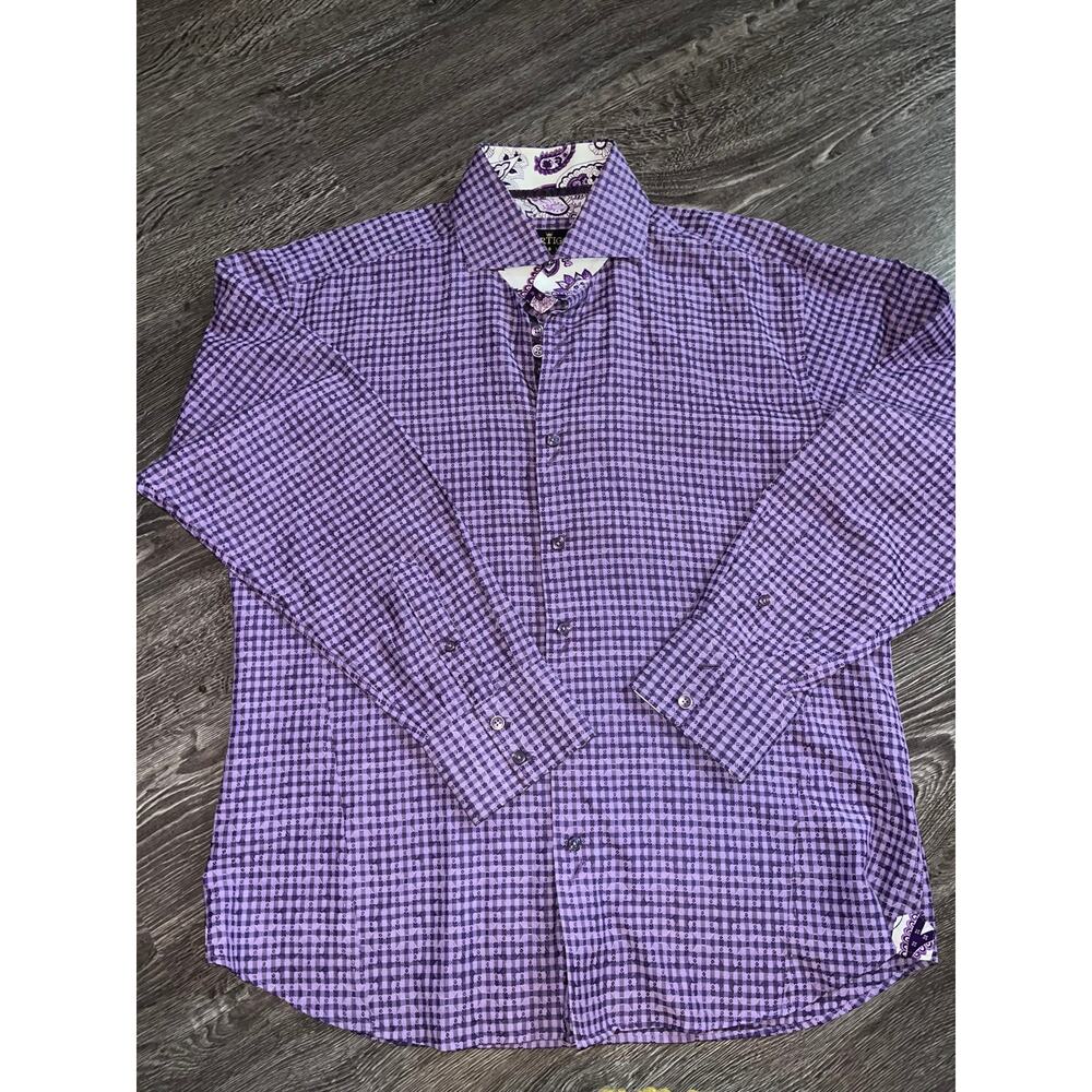 Bertigo Purple  Cotton Gingham Check Button down Shirt Spring 2XL (B25)
